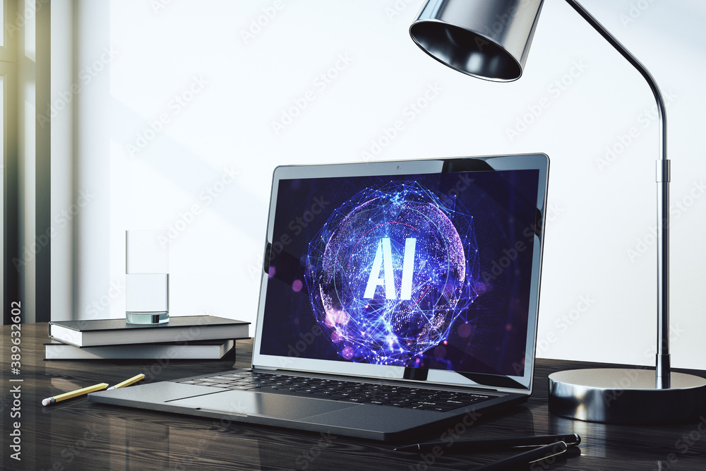 Fototapete creative artificial intelligence symbol concept on modern computer monitor. 3d rendering
