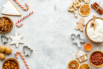 Cooking food frame for Chtistmas - gingerbread cookies, top view