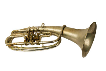 Fototapeta na wymiar Old vintage tenor horn isolated on a white background