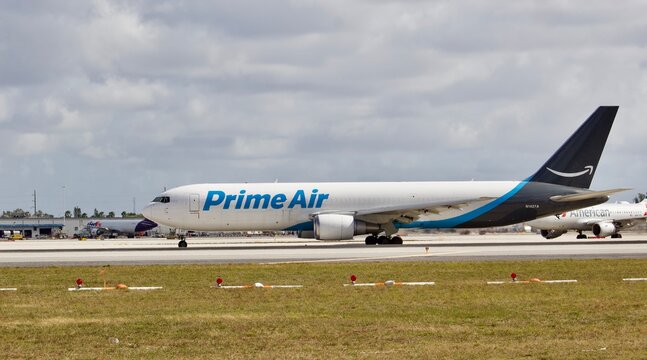 3/13/2020 Miami FL-Amazon Prime Air Cargo Aircraft N1427A On Runway At Miami International Airport.