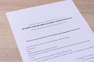 Obraz premium Justificatif de déplacement professionnel