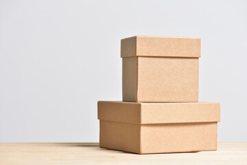 Gift boxes made of cardboard on gray background