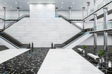 Modern airport interior with escalator