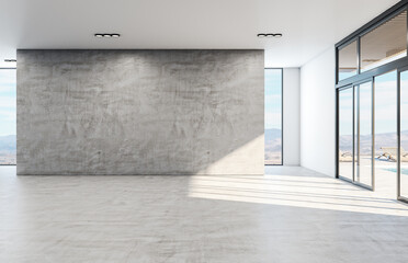 Minimalistic concrete interior with blank gray wall