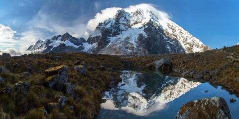 Obraz premium Evening mount Salkantay or Salcantay and lake in Peru