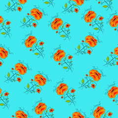Floral seamless pattern of orange flowers