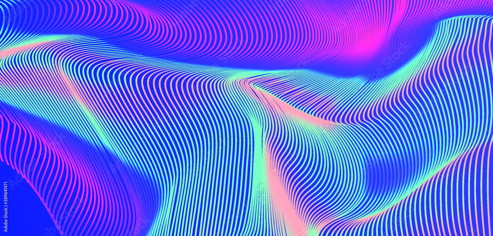 Aufkleber Glitchy and distorted surface of lines. Abstract technology background.