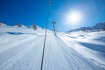 T bar ski lift in European Alps