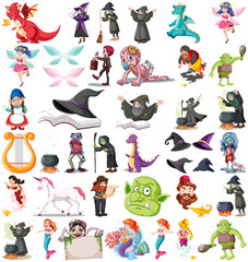 Obraz premium Set of diffrent cartoon characters in fairy tales theme