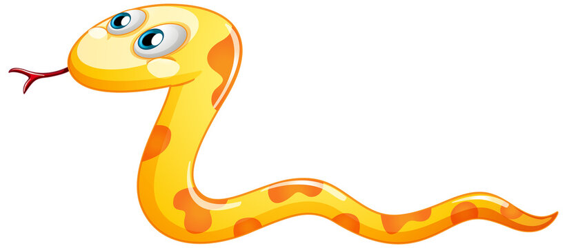 A yellow snake cartoon character on white background
