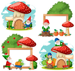 Obraz premium Set of garden gnome cartoon character on white background