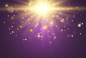 Bright beautiful golden sparks star on a transparent background.