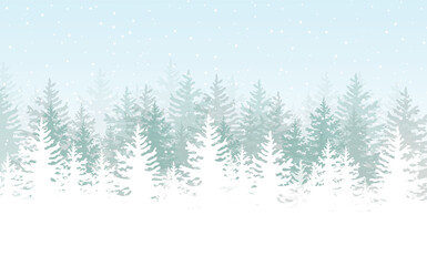 Winter landscape with snowy forest , vector illustration.