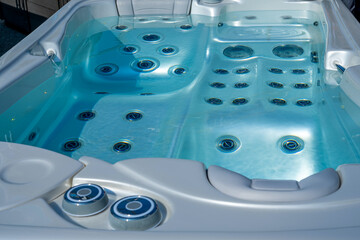 Closeup of water in hot bath tubs at spa.