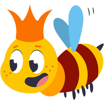 Cute cartoon queen bee with crown vector illustration isolated on a white background.