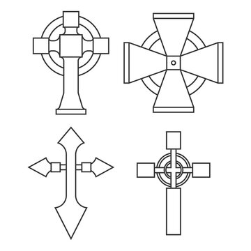 Celtic cross vector black silhouette set isolated on a white background.