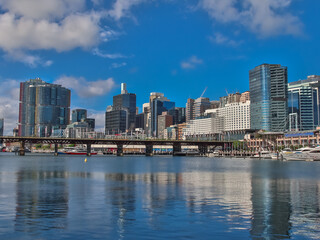 Fototapeta na wymiar Panoramic view of Sydney Harbour and City Skyline of Darling Harbour and Barangaroo Australia