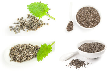 Collection of chia seeds isolated on a white background