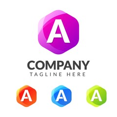 Letter A logo with colorful background, letter combination logo design for creative industry, web, business and company.