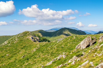 Fototapeta na wymiar Beautiful mountain view from the path from Beklemeto to Kozya Stena, Troyan Balkan, Bulgaria