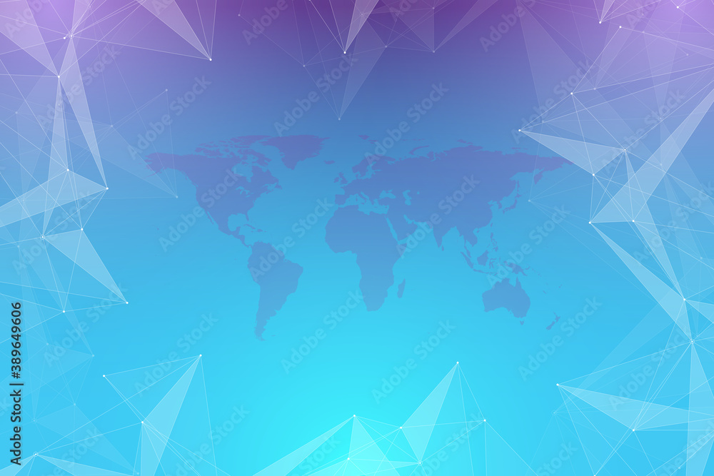 Aufkleber Political World Map with global technology networking concept. Digital data visualization. Lines plexus. Big Data background communication. Scientific illustration, raster illustration.