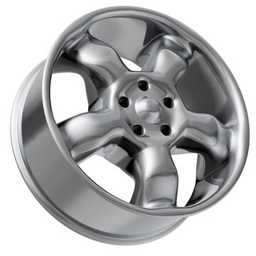 Shiny single metal hubcap isolated on white background. 3D illustration.