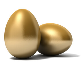 Two golden eggs isolated on white background. 3D illustration.
