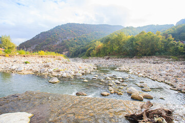 Beautiful nature mountain landscape view. West Morava river valley.The Ovcar-Kablar Gorge in western Serbia. Autumn day..