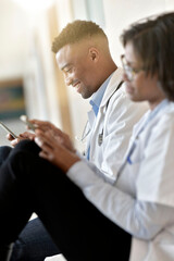 Medical interns taking a break during on-call time at the hospital