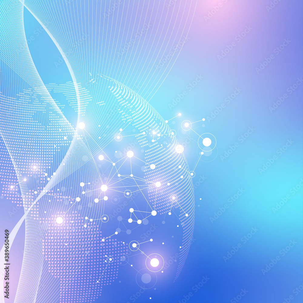 Aufkleber World map point with global technology networking concept. Digital data visualization. Lines plexus. Big Data background communication. Scientific illustration.
