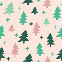 Fir tree seamless background. Christmas surface decoration with spruce trees.Vector illustration.