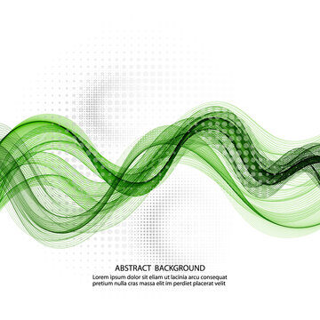 Green transparent vector wave of smoke abstract wave background.