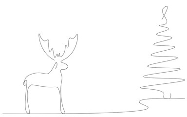 Christmas background with deer and tree. Vector illustration