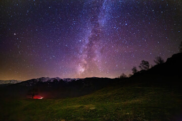 Milky Way Galaxy with stars and mountain landscape