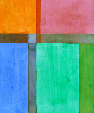 A minimalist watercolor painting; division of the plane into transparent watercolor rectangles.