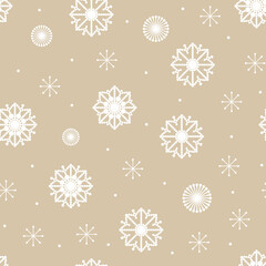 Vector seamless background with snowfall. Snowflakes on a beige background.