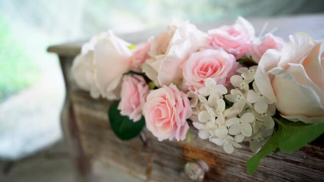Beautiful wedding table decoration with roses