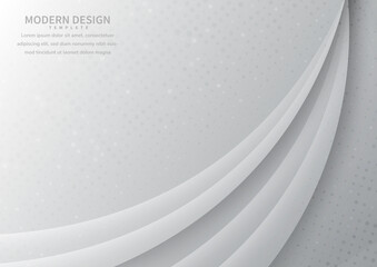 Abstract white and grey curve overlapping layer with dot pettern background. Modern style.
