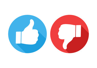 Like and dislike flat icons. Thumb up and thump down buttons isolated on white.