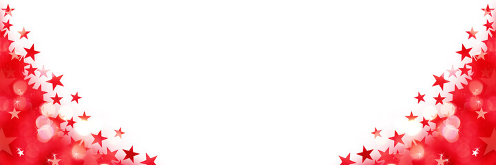 Shiny panoramic christmas holiday background of red lights with stars isolated on white