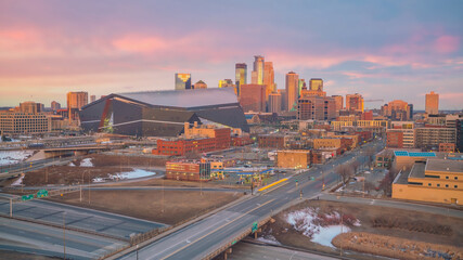 Cityscape of Minneapolis downtown skyline in Minnesota, USA