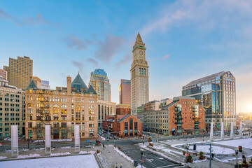 Obraz premium Downtown cityscape of old Market in the historic area of Boston USA