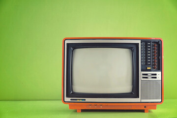 Vintage TV set isolated. Retro television - Old vintage  red television isolate on white, retro...