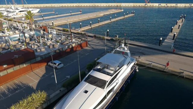 High angle view of yacht moored in a harbour