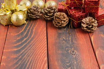 christmas decoration on wooden background