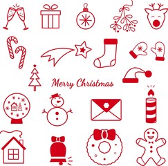 Cristmas icons pack flat vector style in red color