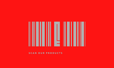 Premade barcode logo initials monogram  silver modern bar code on red background