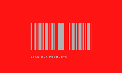 Premade barcode logo initials monogram  silver modern bar code on red background