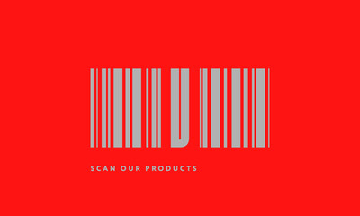 Premade barcode logo initials monogram  silver modern bar code on red background