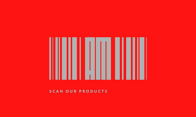 Premade barcode logo initials monogram  silver modern bar code on red background